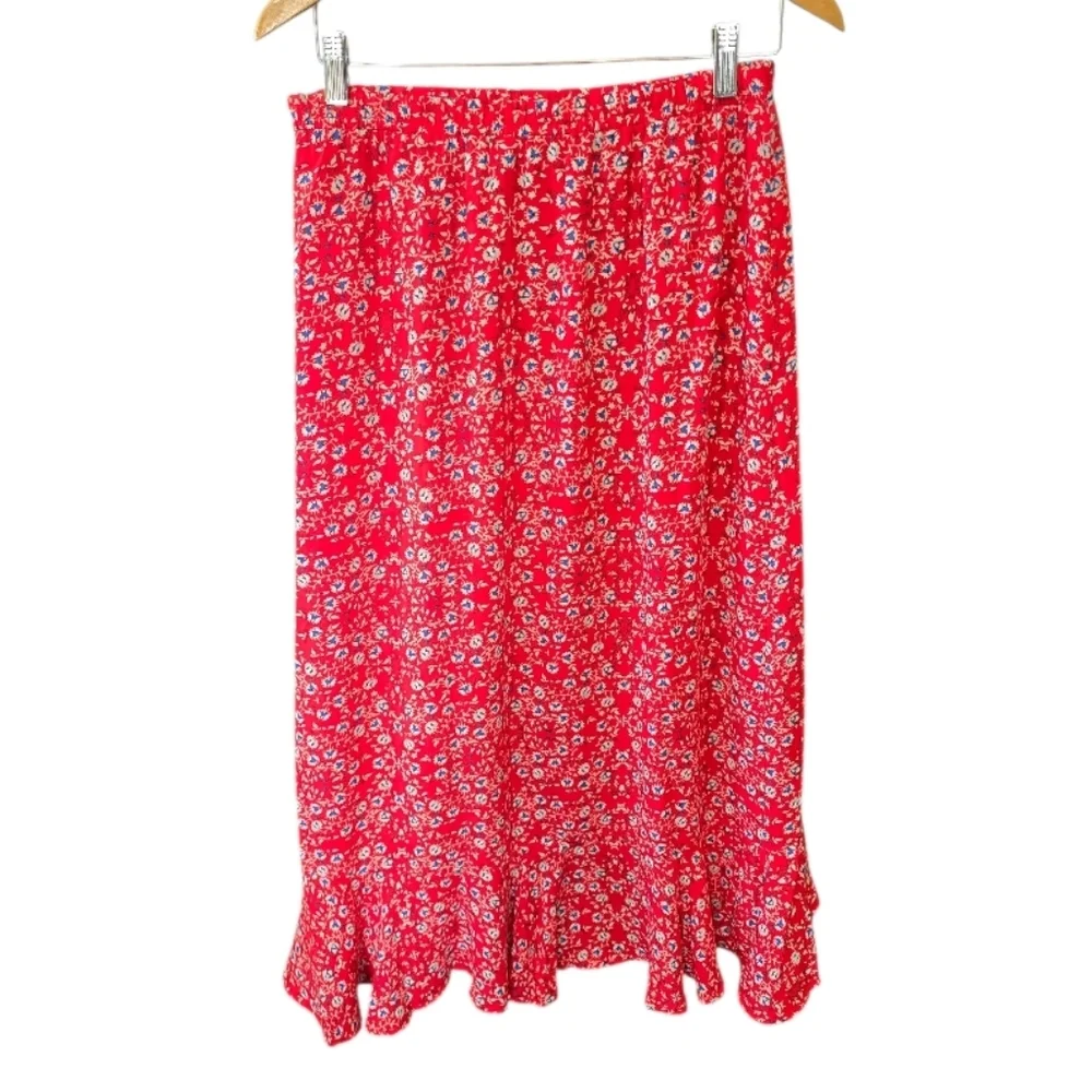 Maxi Studio Boho High Low Red Floral Peasant Skirt M